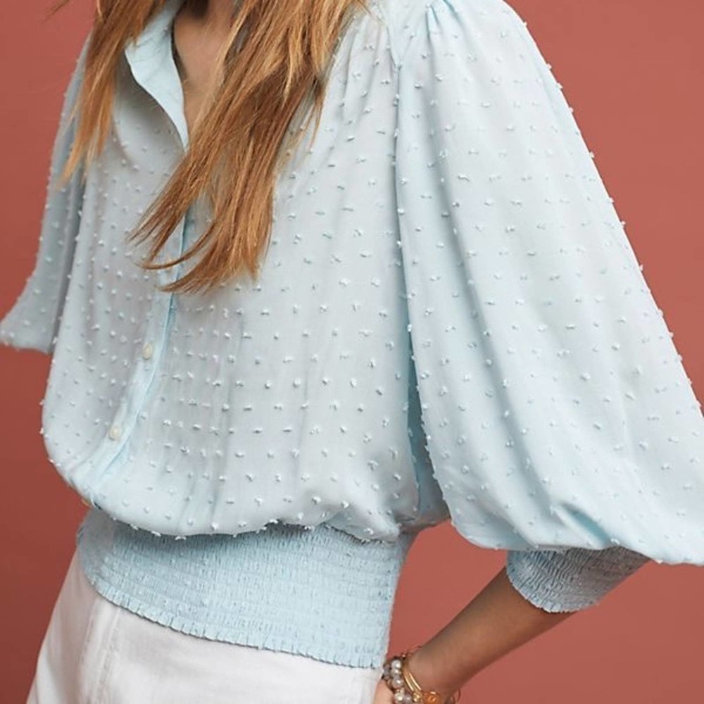 Anthropologie Maeve Fairfield Blouse Light Blue Women Size XS
